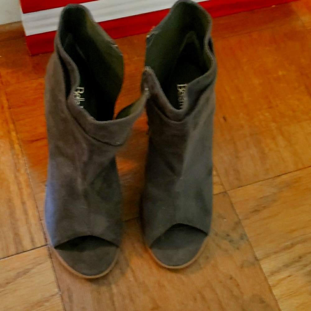 Olive peep toe booties
